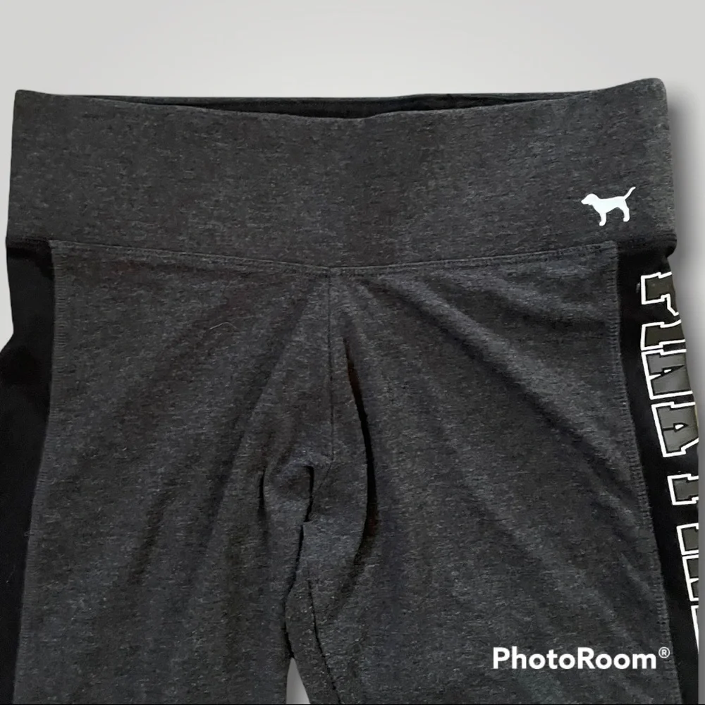 PINK Victoria's Secret Yoga Leggings Dark Heather Gray, Black, with Mesh Panels - Picture 4 of 11